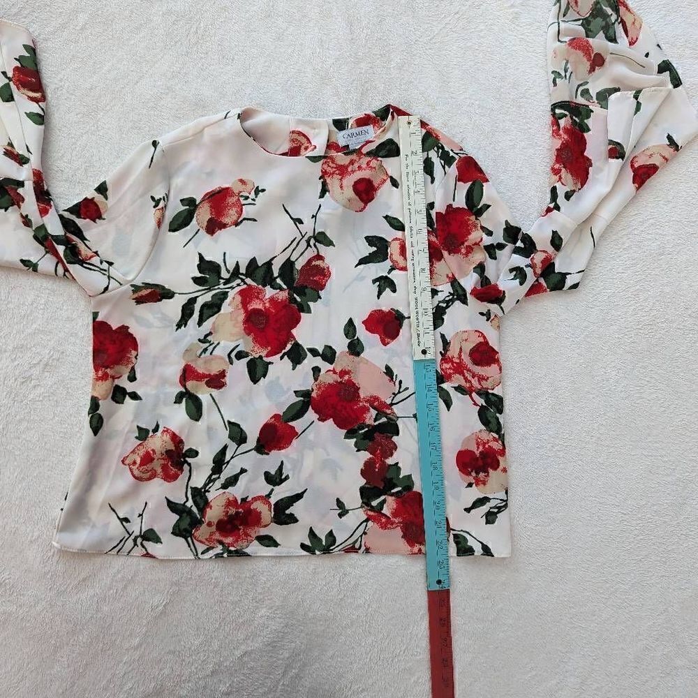 Carmen Marc Valvo Floral Long Sleeve Blouse - Picture 7 of 14